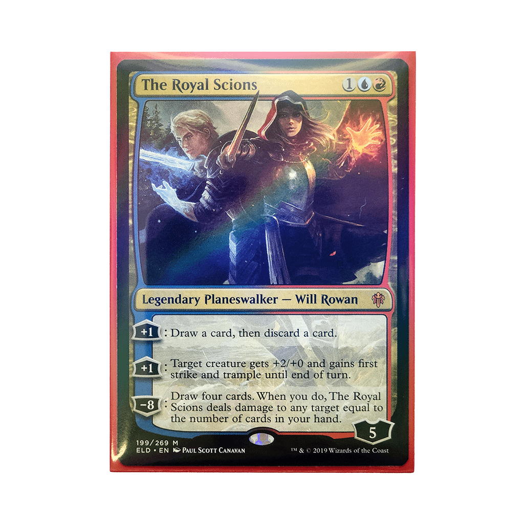 Trading card in a sleeve with holographic sheen on plain white background