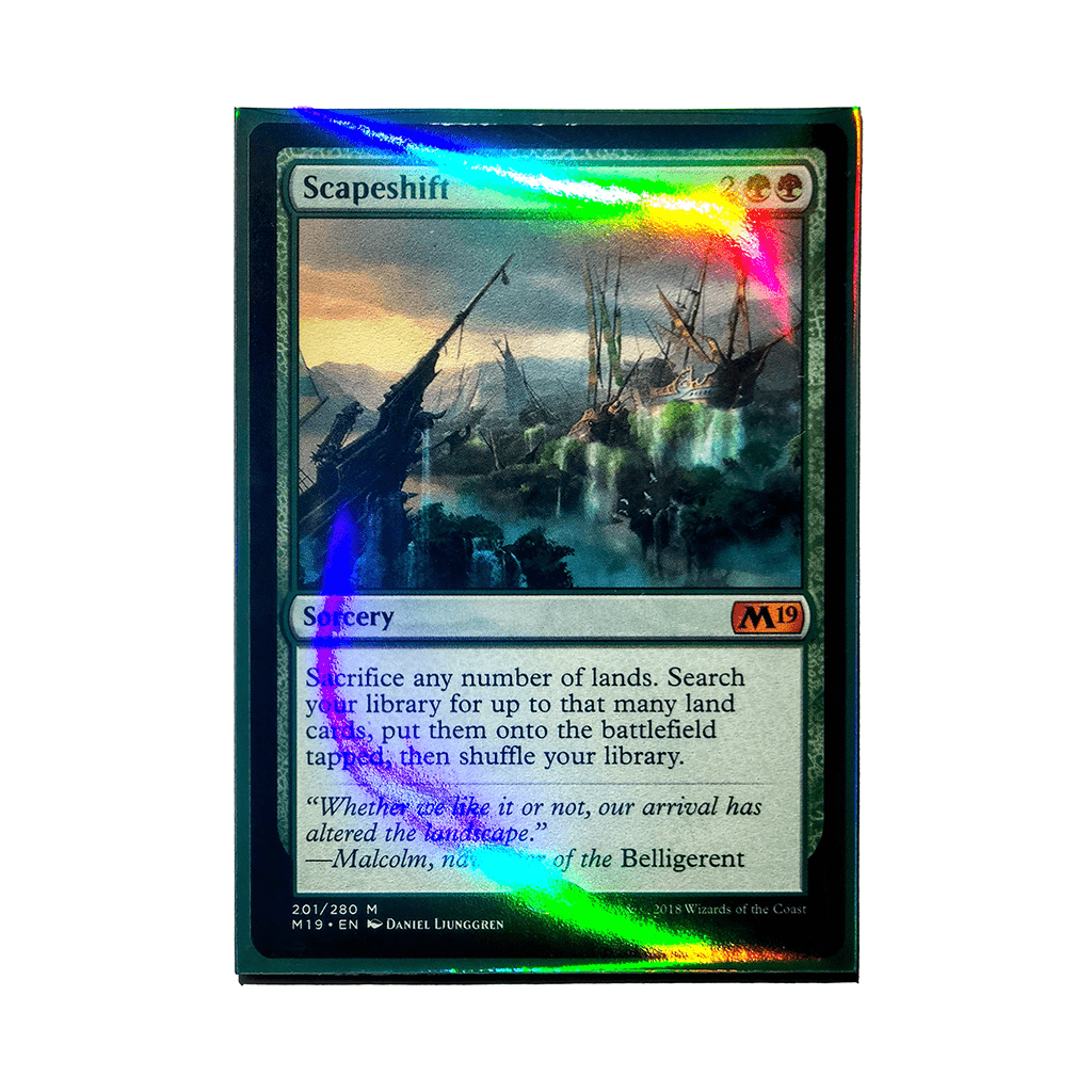Trading card in a sleeve with holographic sheen on plain white background